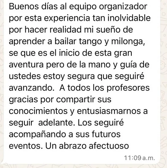 Testimonio de asistente al Milongueando Tango Festival